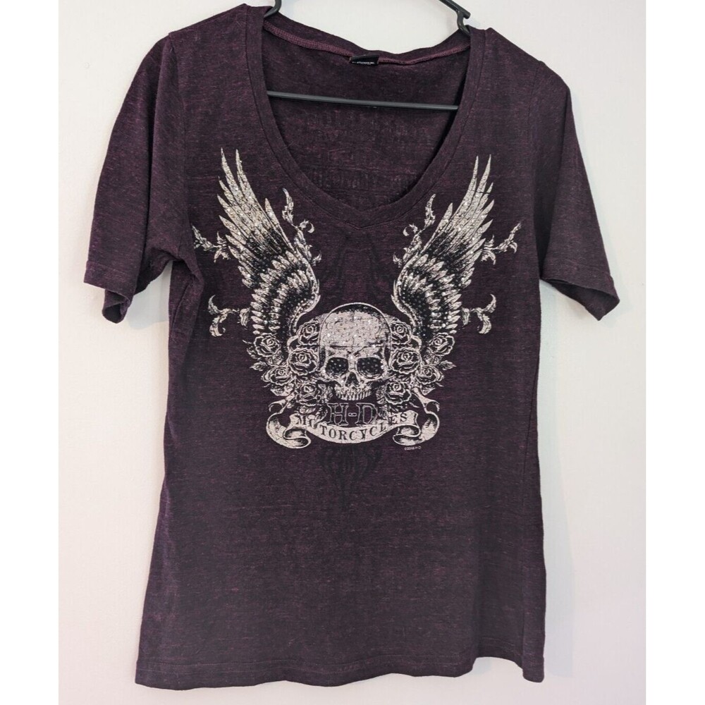 Harley Davidson Women’s Burgundy Graphic T‑Shirt Short Sleeve Motorcycle Top